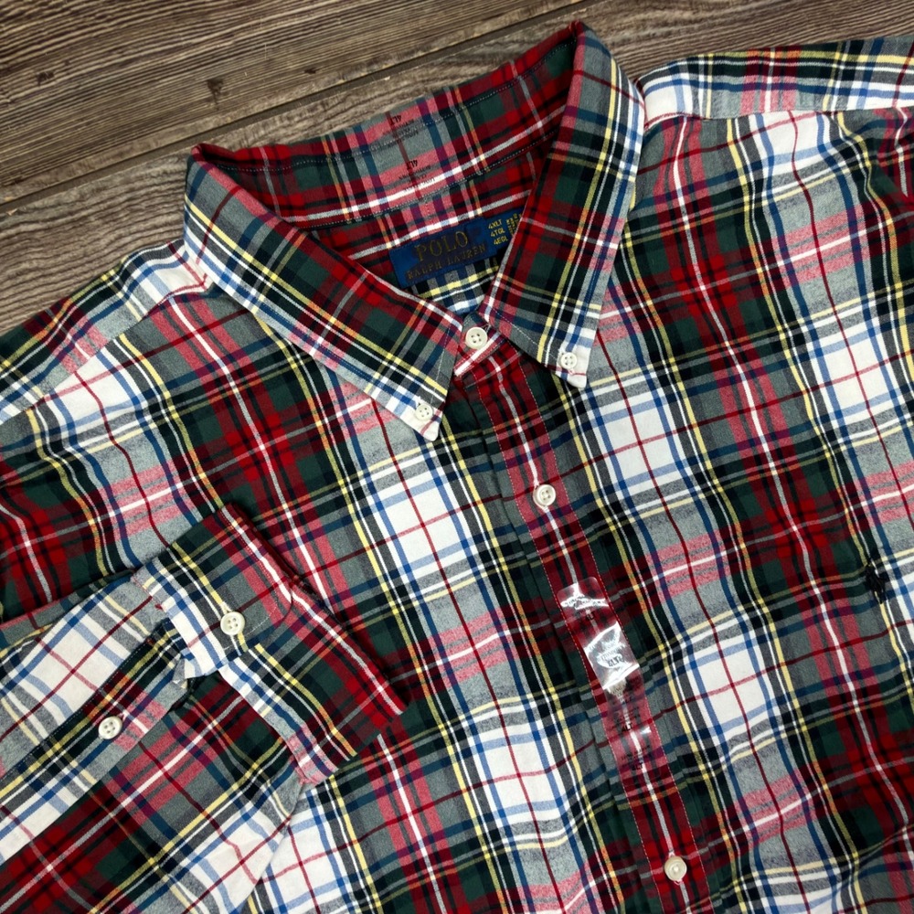 Polo Ralph Lauren Mens 4XLT Button Down Shirt Red Green Plaid Like New